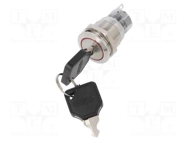 Switch: key switch; Stabl.pos: 2; Switch.method: ON-ON; Ø19mm; 90° ONPOW V19-KEY-21-S