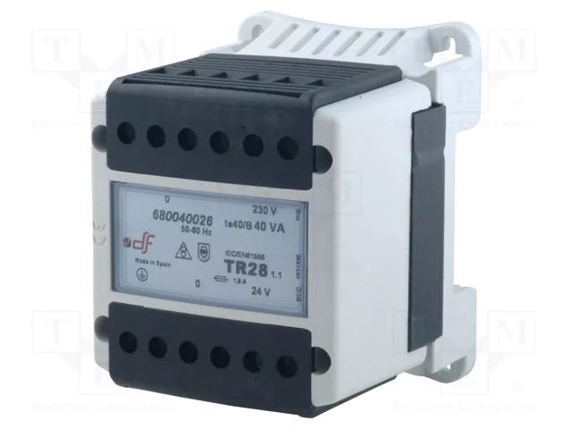 Transformer: mains; 40VA; 230VAC; 24V; Leads: terminal block; IP20 DF ELECTRIC DF-680040026