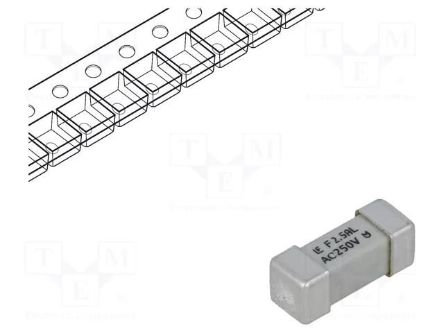 Fuse: fuse; 2.5A; 250VAC; 250V; quick blow; ceramic; 12.1x4.5mm; SMD LITTELFUSE 046402.5DR