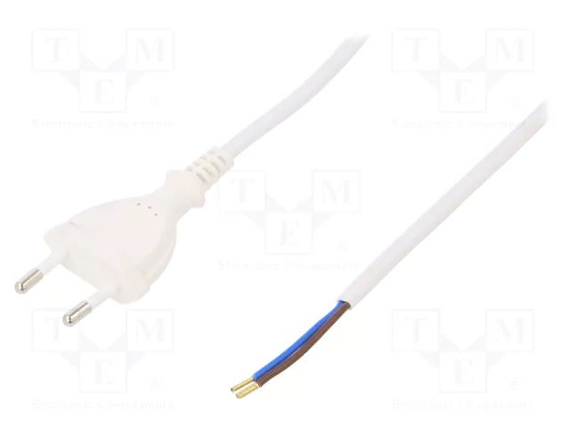 Cable; 2x0.75mm2; CEE 7/16 (C) plug,wires; PVC; 5m; white; 2.5A PLASTROL W-97149