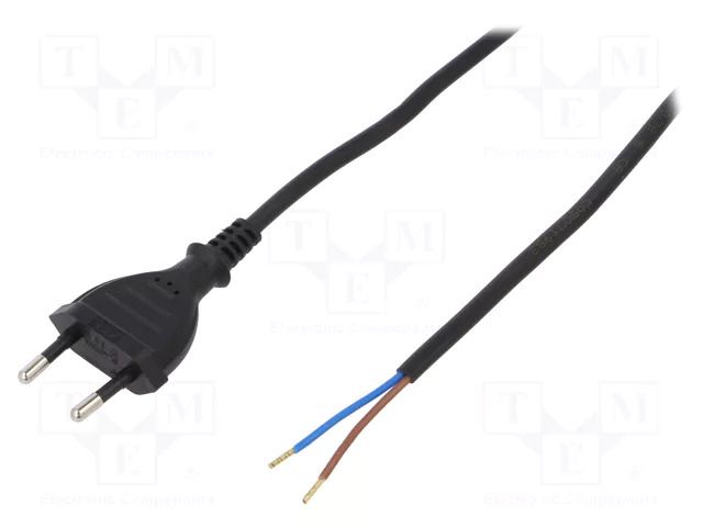 Cable; 2x0.75mm2; CEE 7/16 (C) plug,wires; PVC; 5m; black; 2.5A PLASTROL W-97150