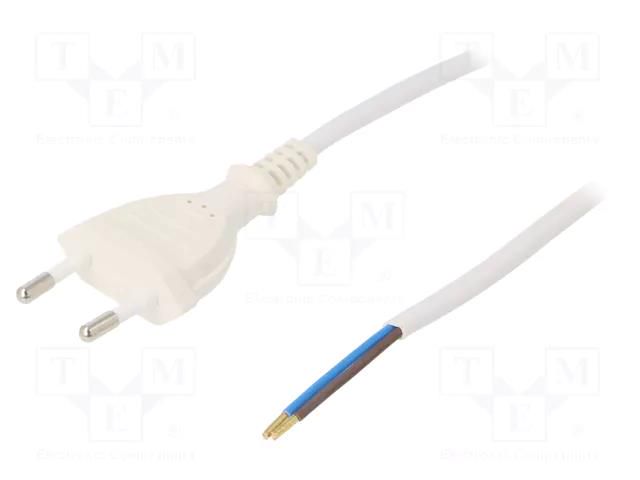 Cable; 2x0.75mm2; CEE 7/16 (C) plug,wires; PVC; 3m; white; 2.5A PLASTROL W-97147