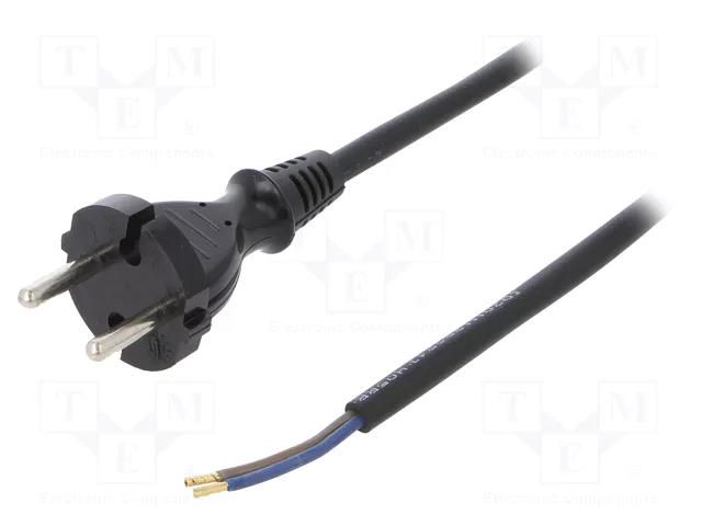 Cable; 2x1mm2; CEE 7/17 (C) plug,wires; rubber; 2m; black; 16A PLASTROL W-97187