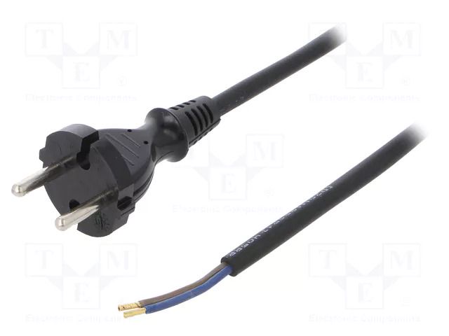 Cable; 2x1mm2; CEE 7/17 (C) plug,wires; rubber; 2m; black; 16A PLASTROL W-97187