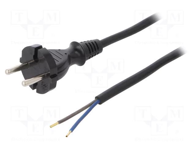 Cable; 2x1mm2; CEE 7/17 (C) plug,wires; rubber; 3m; black; 16A PLASTROL W-97188