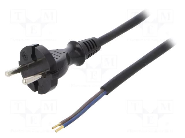 Cable; 2x1mm2; CEE 7/17 (C) plug,wires; rubber; 4m; black; 16A PLASTROL W-97189