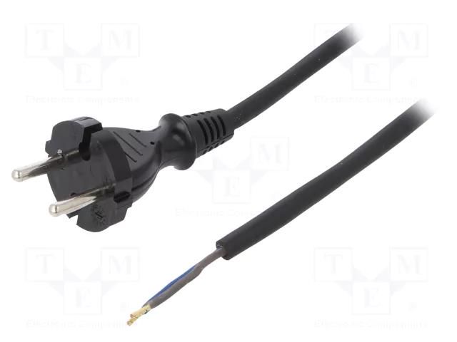 Cable; 2x1mm2; CEE 7/17 (C) plug,wires; rubber; 5m; black; 16A PLASTROL W-97191