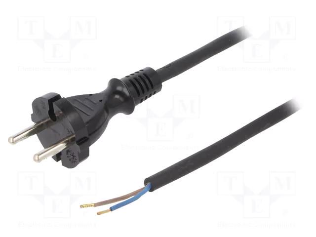 Cable; 2x1mm2; CEE 7/17 (C) plug,wires; rubber; 5m; black; 16A PLASTROL W-97259