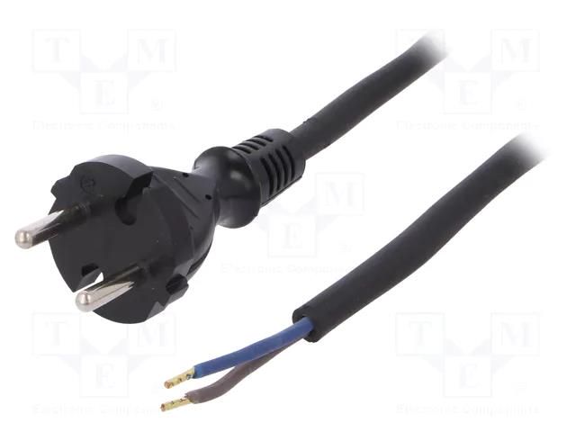 Cable; 2x1.5mm2; CEE 7/17 (C) plug,wires; rubber; 2m; black; 16A PLASTROL W-97192