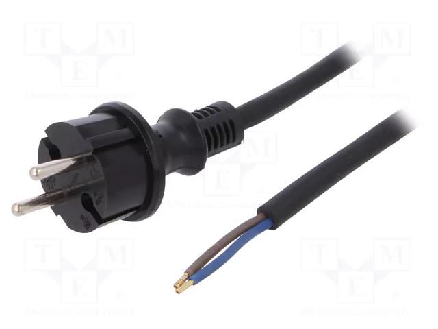 Cable; 2x1.5mm2; CEE 7/17 (C) plug,wires; rubber; 4.5m; black; 16A PLASTROL W-97200