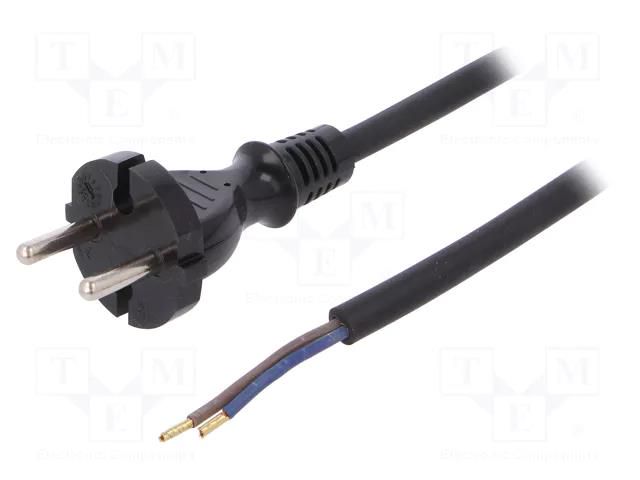 Cable; 2x1mm2; CEE 7/17 (C) plug,wires; rubber; 3m; black; 16A PLASTROL W-97256