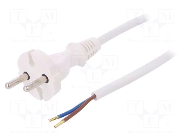 Cable; 2x1mm2; CEE 7/17 (C) plug,wires; PVC; 3m; white; 16A; 250V PLASTROL W-98339