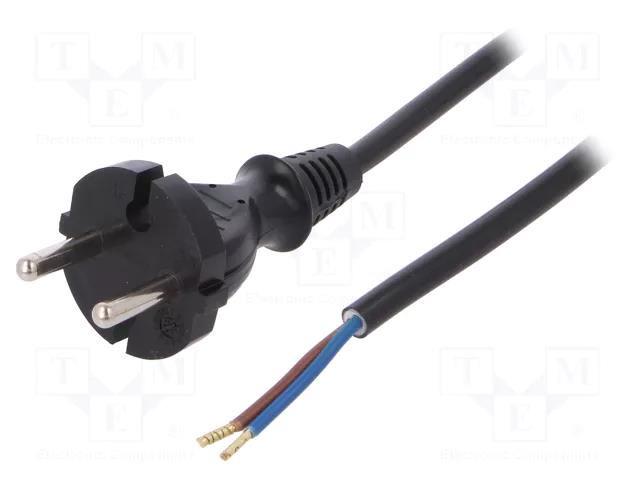Cable; 2x1mm2; CEE 7/17 (C) plug,wires; PVC; 5m; black; 16A; 250V PLASTROL W-98344