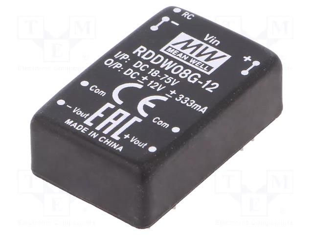 Converter: DC/DC; 8W; Uin: 18÷75VDC; Uout: 12VDC; Uout2: -12VDC; THT MEAN WELL RDDW08G-12