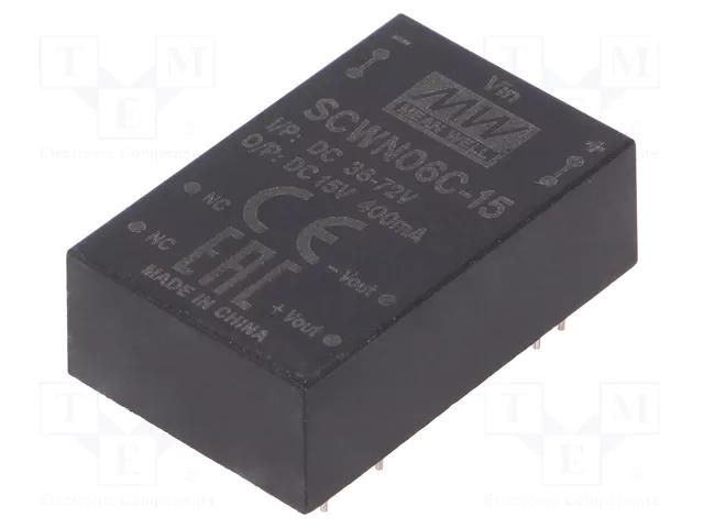 Converter: DC/DC; 6W; Uin: 36÷72VDC; Uout: 15VDC; Iout: 400mA; DIP24 MEAN WELL SCWN06C-15
