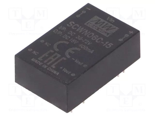 Converter: DC/DC; 6W; Uin: 36÷72VDC; Uout: 15VDC; Iout: 400mA; DIP24 MEAN WELL SCWN06C-15