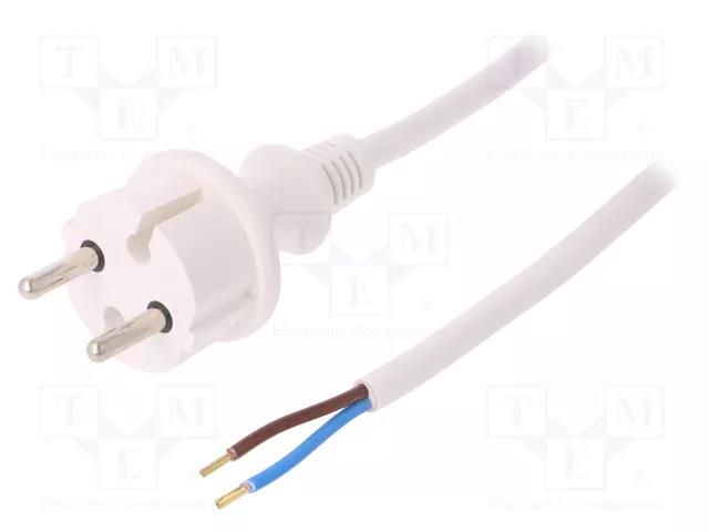 Cable; 2x1.5mm2; CEE 7/17 (C) plug,wires; PVC; 1.5m; white; 16A PLASTROL W-98359