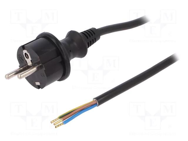 Cable; 3x1mm2; CEE 7/7 (E/F) plug,wires,SCHUKO plug; PVC; 2m PLASTROL W-98372