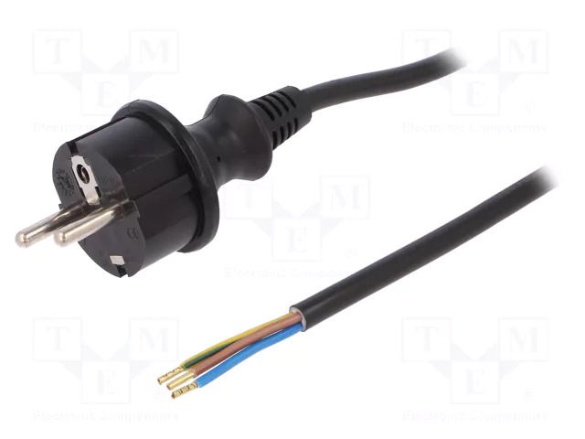 Cable; 3x1mm2; CEE 7/7 (E/F) plug,wires,SCHUKO plug; PVC; 2m PLASTROL W-98372