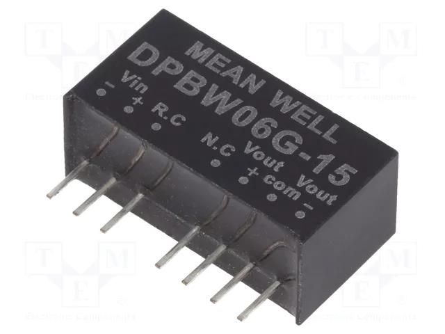 Converter: DC/DC; 6W; Uin: 18÷75VDC; Uout: 15VDC; Uout2: -15VDC; SIP8 MEAN WELL DPBW06G-15