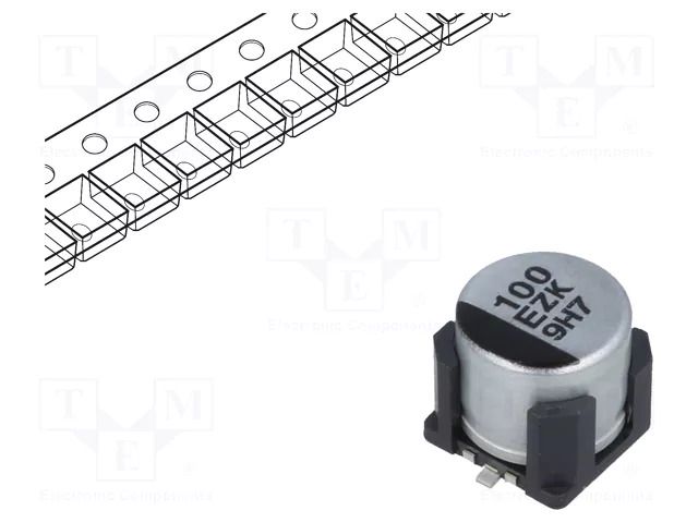 Capacitor: hybrid; 100uF; 25VDC; 1.3A; SMD; ESR: 50mΩ; ZKU; ±20% PANASONIC EEHZK1E101UV
