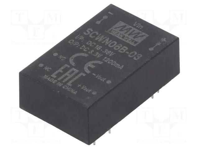 Converter: DC/DC; 6W; Uin: 18÷36VDC; Uout: 3.3VDC; Iout: 1200mA; THT MEAN WELL SCWN06B-03