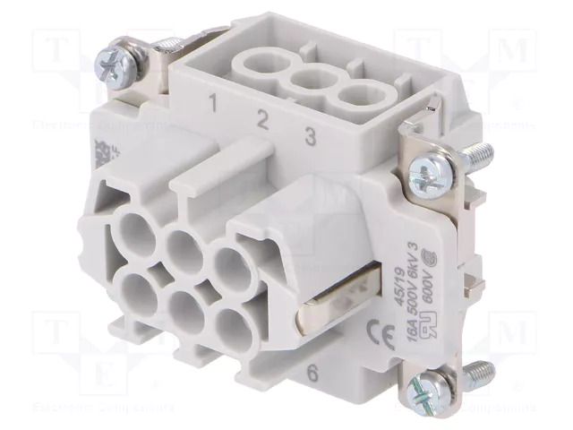 Connector: HDC; contact insert; female; PIN: 6; 16A; 500V; HEAVYCON PHOENIX CONTACT HC-B6-I-UT-F