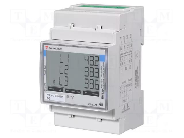 Counter; digital,mounting; for DIN rail mounting; three-phase CARLO GAVAZZI EM330DINAV53HS1X