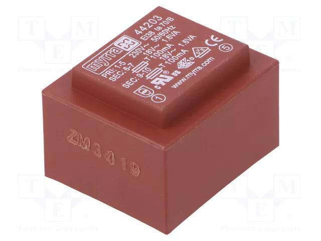 Transformer: encapsulated; 3.2VA; 230VAC; 18V; 18V; 89mA; 89mA; PCB MYRRA MYRRA-44203