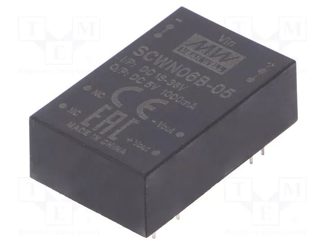 Converter: DC/DC; 6W; Uin: 18÷36VDC; Uout: 5VDC; Iout: 1000mA; DIP24 MEAN WELL SCWN06B-05