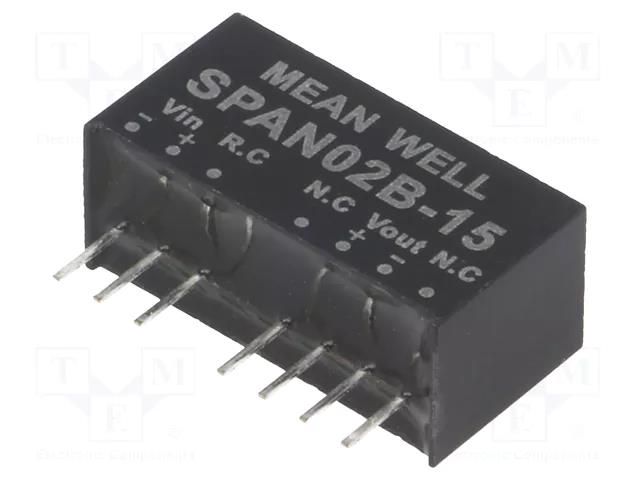Converter: DC/DC; 2W; Uin: 18÷36VDC; Uout: 15VDC; Iout: 0÷134mA; SIP8 MEAN WELL SPAN02B-15