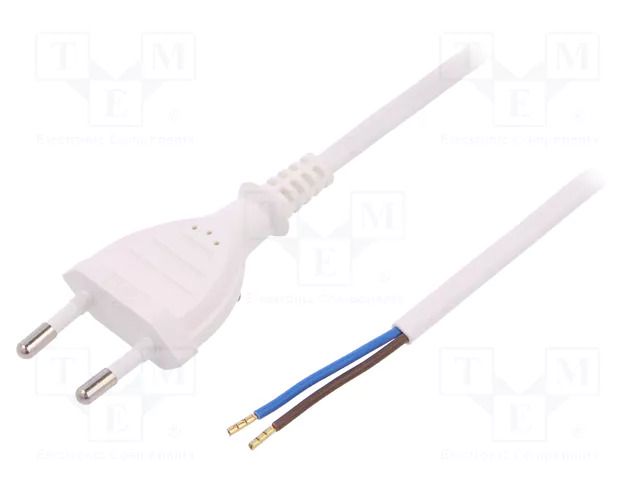 Cable; 2x0.75mm2; CEE 7/16 (C) plug,wires; PVC; 1.5m; white; 2.5A PLASTROL W-97143