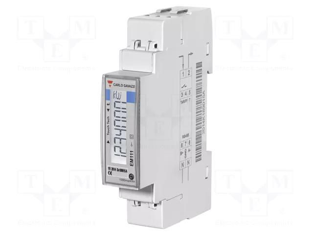 Counter; digital,mounting; for DIN rail mounting; single-phase CARLO GAVAZZI EM111DINAV81XO1X