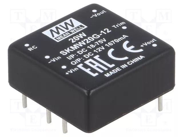 Converter: DC/DC; 20W; Uin: 18÷75VDC; Uout: 12VDC; Iout: 0÷1670mA MEAN WELL SKMW20G-12