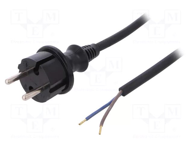 Cable; 2x1mm2; CEE 7/17 (C) plug,wires; PVC; 4.5m; black; 16A; 250V PLASTROL W-97235