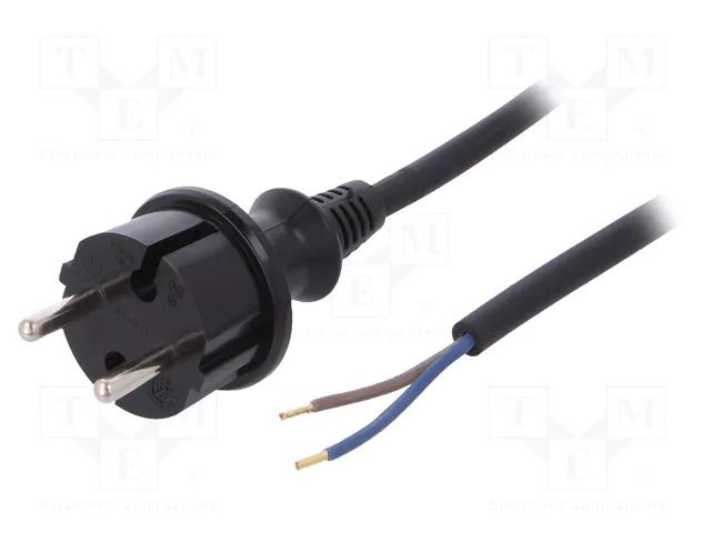 Cable; 2x1mm2; CEE 7/17 (C) plug,wires; PVC; 3m; black; 16A; 250V PLASTROL W-97236