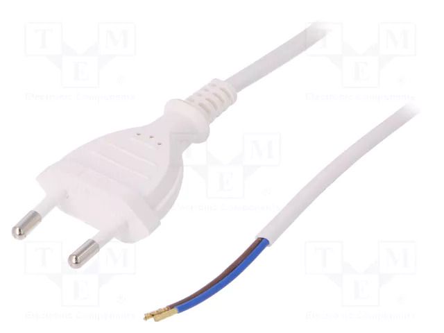 Cable; 2x0.5mm2; CEE 7/16 (C) plug,wires; PVC; 2m; white; 2.5A PLASTROL W-97137