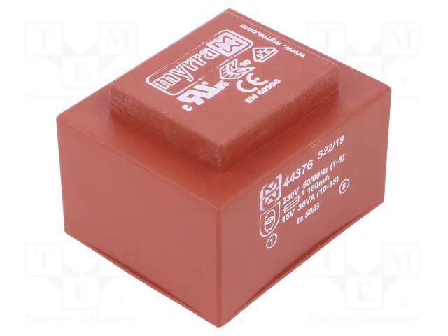 Transformer: encapsulated; 30VA; 230VAC; 15V; 2A; PCB MYRRA MYRRA-44376