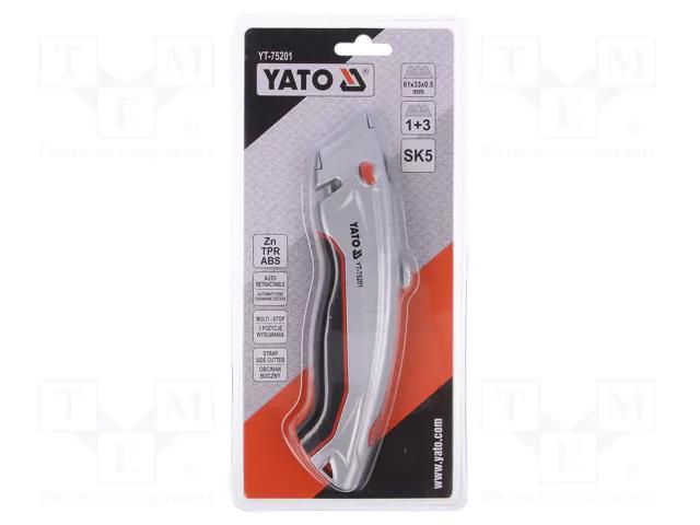 Knife; universal; 33mm; anti-slip handles,side cutter for belts YATO YT-75201