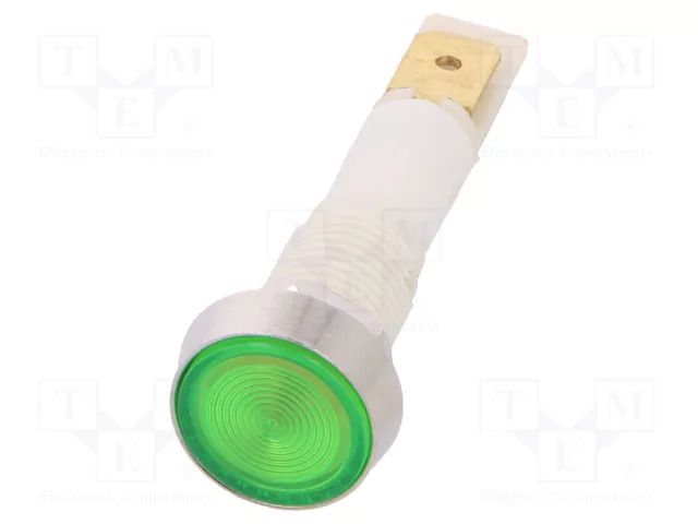 Indicator: LED; flat; green; 12VDC; 12VAC; Ø10mm; connectors NINIGI IND10P-12G-C