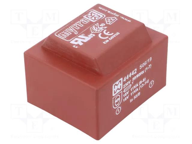 Transformer: encapsulated; 22VA; 230VAC; 18V; 18V; 611mA; 611mA; PCB MYRRA MYRRA-44442