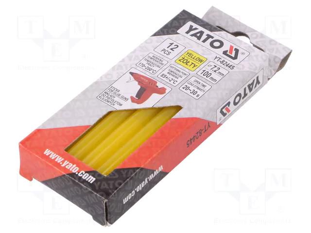 Hot melt glue; Ø: 7.2mm; yellow; L: 100mm; Bonding: 20÷30s; 12pcs. YATO YT-82445