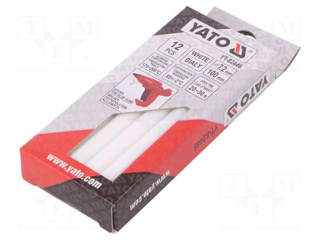 Hot melt glue; Ø: 7.2mm; white; L: 100mm; Bonding: 20÷30s; 12pcs. YATO YT-82446