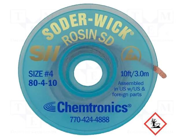 Tape: desoldering; halide-free,rosin,ROL0; W: 2.8mm; L: 3m; ESD CHEMTRONICS CH-SW80-4-10