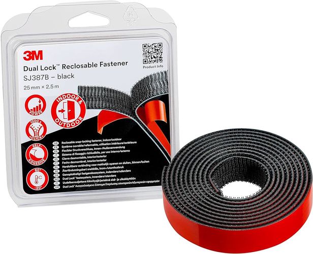 3M™ Dual Lock™ Reclosable Fastener SJ387B, Black, 25 mm x 2.5 m, 6.1 mm, Blister 7100123347