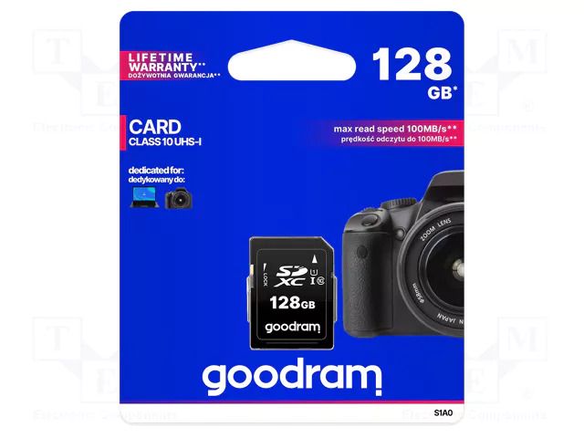 Memory card; SDXC; R: 100MB/s; W: 10MB/s; Class 10 UHS U1; 128GB GOODRAM S1A0-1280R12