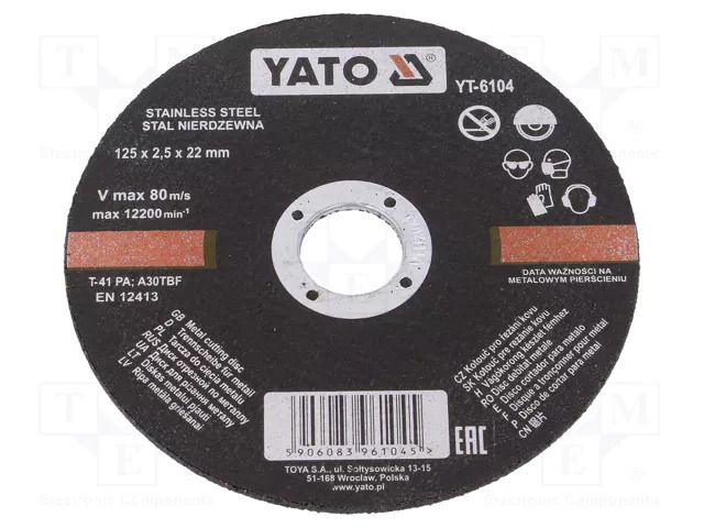 Cutting wheel; Ø: 125mm; Disc thick: 2.5mm; stainless steel; 22mm YATO YT-6104