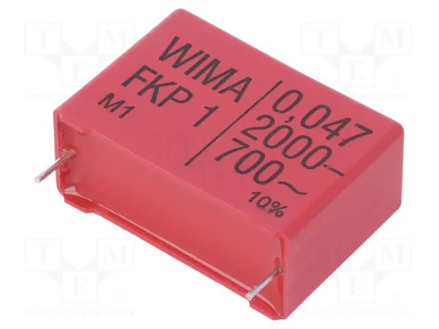 Capacitor: polypropylene; 47nF; 2000VDC; 700VAC; 17x29x41.5mm; THT WIMA FKP1-47N/2000/10