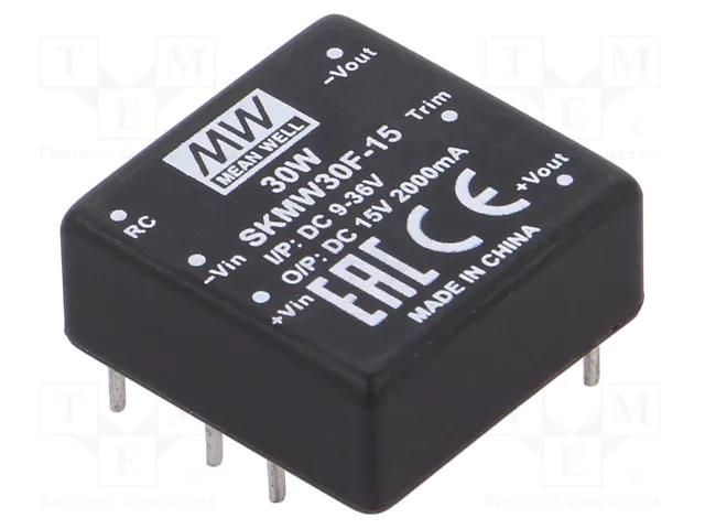 Converter: DC/DC; 30W; Uin: 9÷36VDC; Uout: 15VDC; Iout: 0÷2000mA MEAN WELL SKMW30F-15