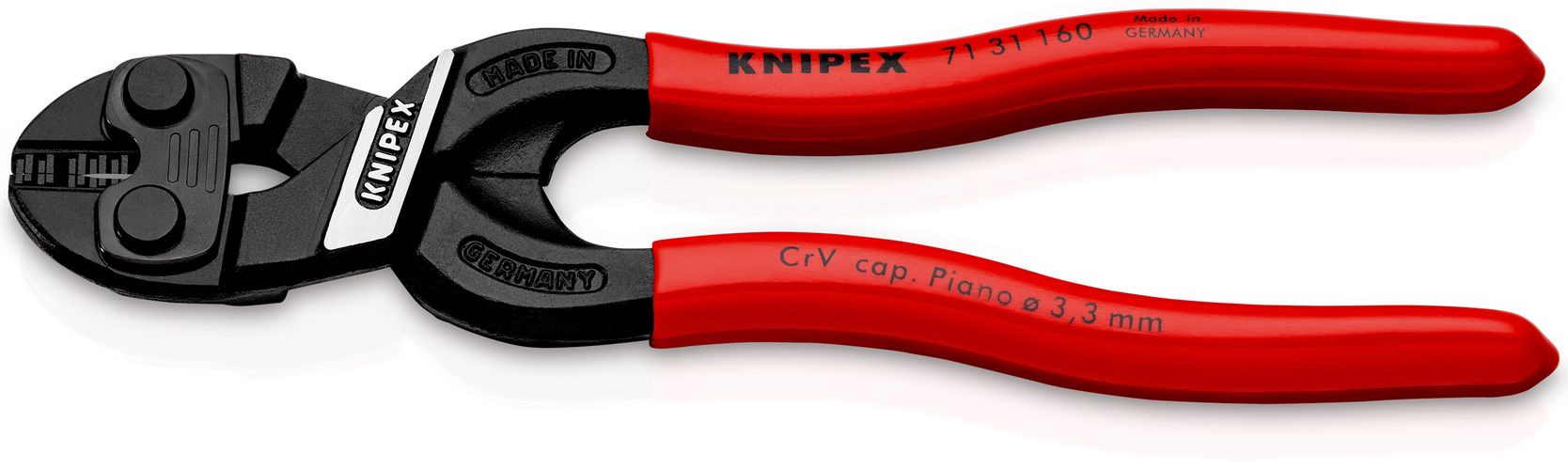 KNIPEX 71 31 160 CoBolt® S Compact Bolt Cutters with recess in the cutting edge plastic coated black atramentized 160 mm 71 31 160